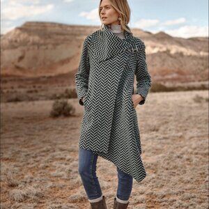 Garnet Hill Asymmetrical Boiled Wool Coat 4P Grey Shevron
